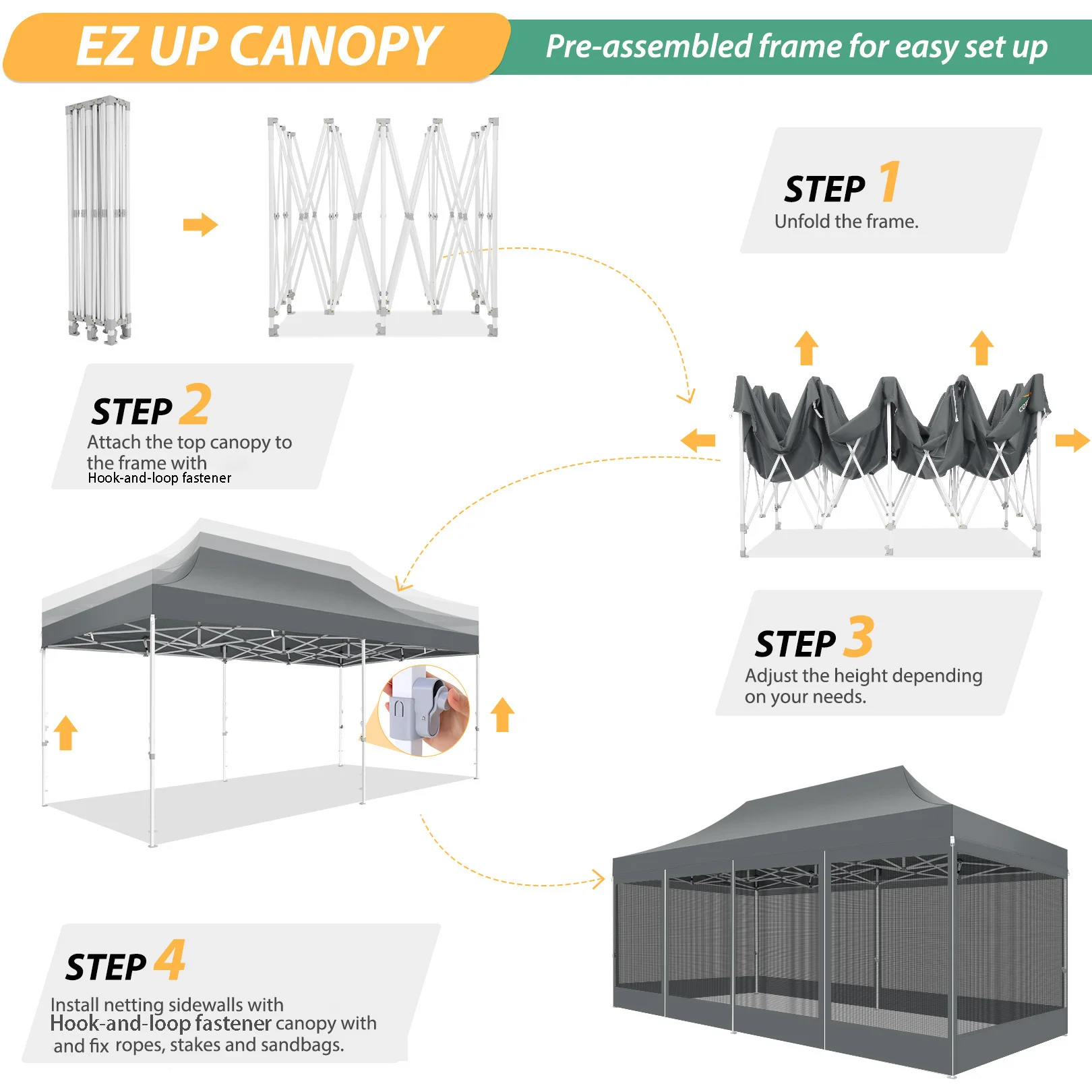 10x20 Heavy Duty Pop Up Canopy Tent with 6 Sidewalls, Easy Set Up Outdoor Waterproof Screen Commercial Party Tent with Mosquito Netting for Parties Backyard Patio, Roller Bag