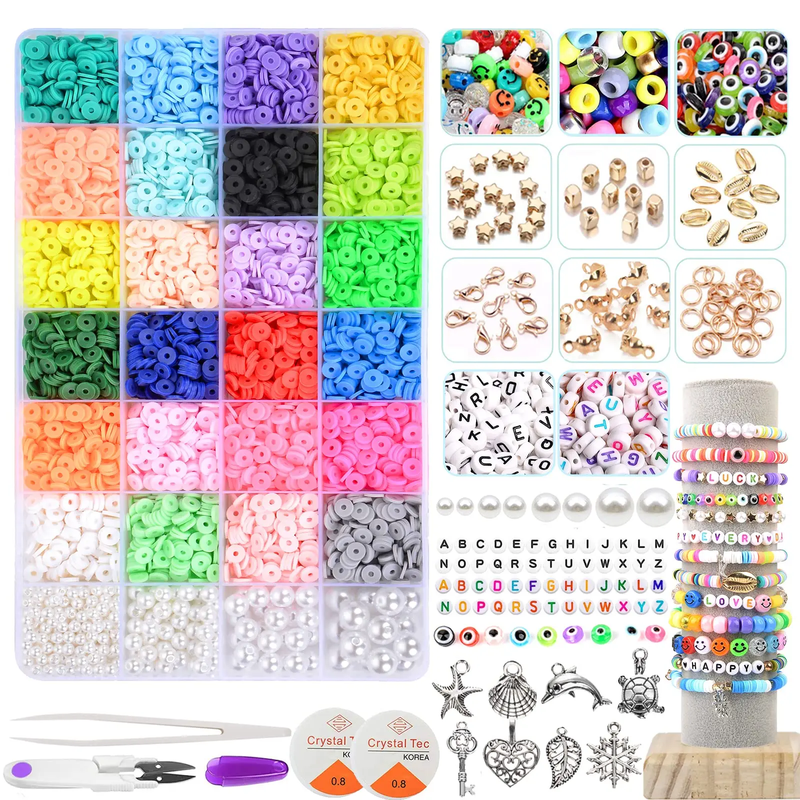 7200Pcs/Box 6mm Clay Bracelet Beads for Jewelry Making Kit,Flat Round Polymer Clay Heishi Beads DIY Handmade Accessories