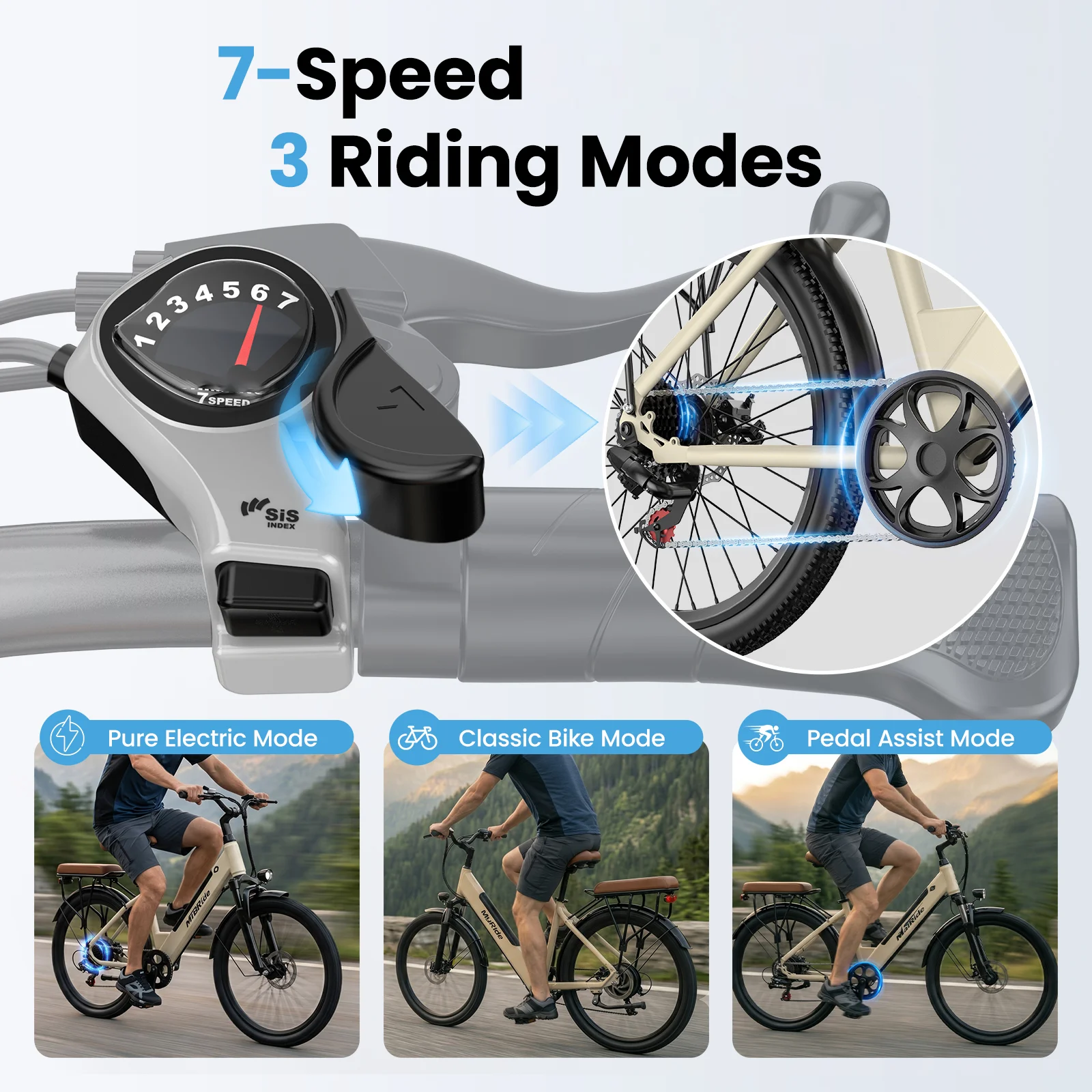 Bicicleta eléctrica para adultos con batería de 36V 13Ah y alcance de 70 km, bicicleta eléctrica urbana de 7 velocidades con suspensión y frenos de disco MairideS600 250W, E-boat