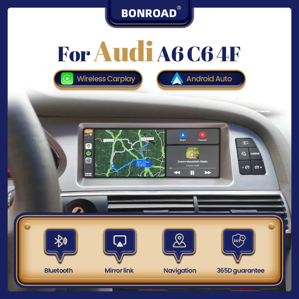 BONROAD 8.9 '' Wireless CarPlay Touch Screen Android auto Autoradio Per Audi A6 C6 4F 2005-2015 Lettore Multimediale di Navigazione GPS