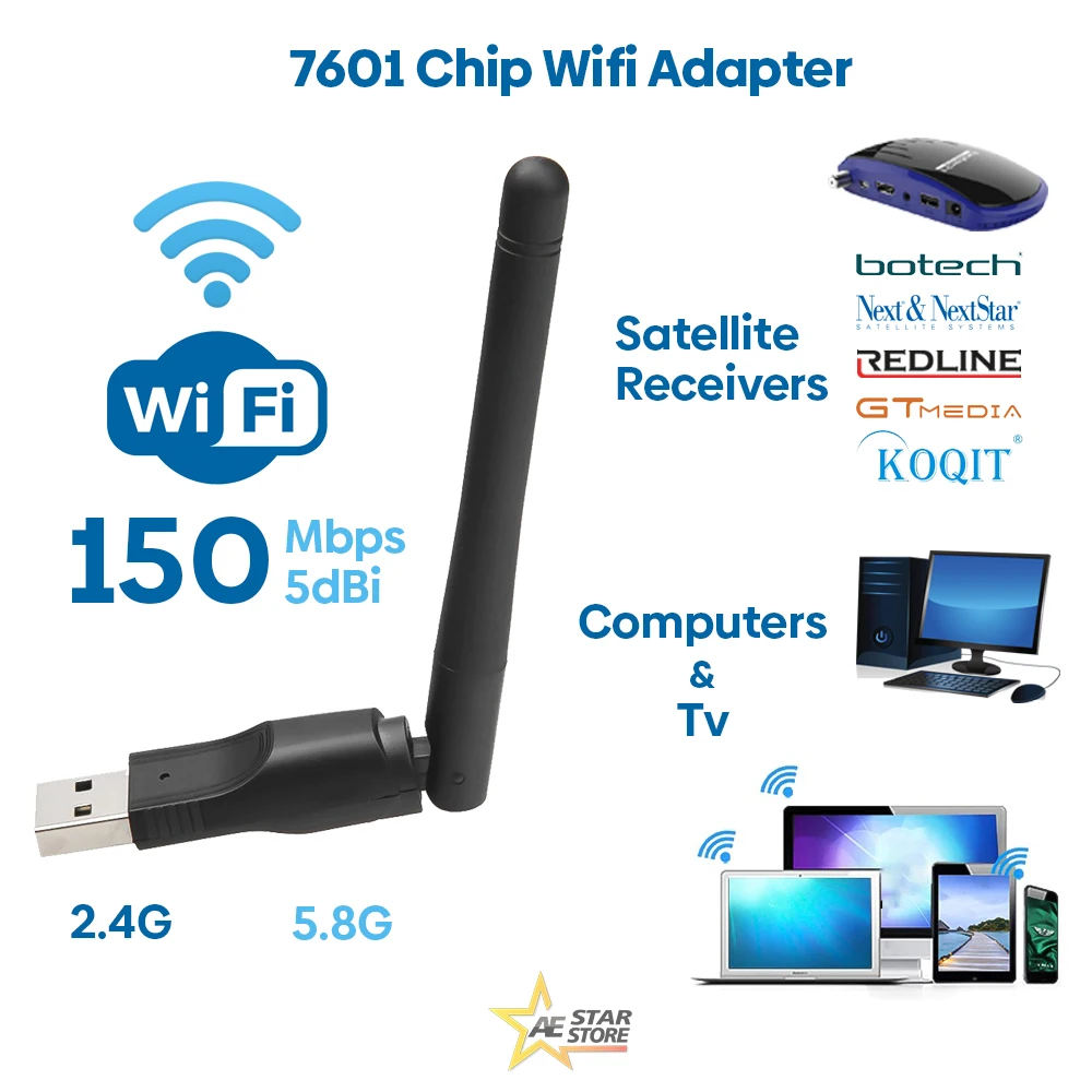 

Wifi Adapter MT-7601 Chipset Wireless Network Card with Antenna for Satellite Receivers Laptop PC