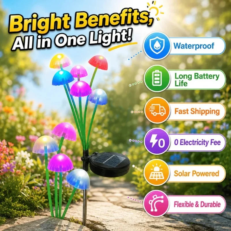 4/2/1pcs Solar Mushroom Garden Lights Waterproof Outdoor Stake Lamp Multicolor Solar Decor Light for Yard Lawn Path 6 LEDs