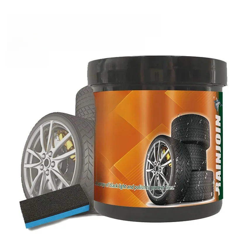 Tire Wax with Sponge Car Tyre Shine Wax Wheel Cleaner Black Brightening Polishing Maintenance, Tire Brightener, Refurbishing