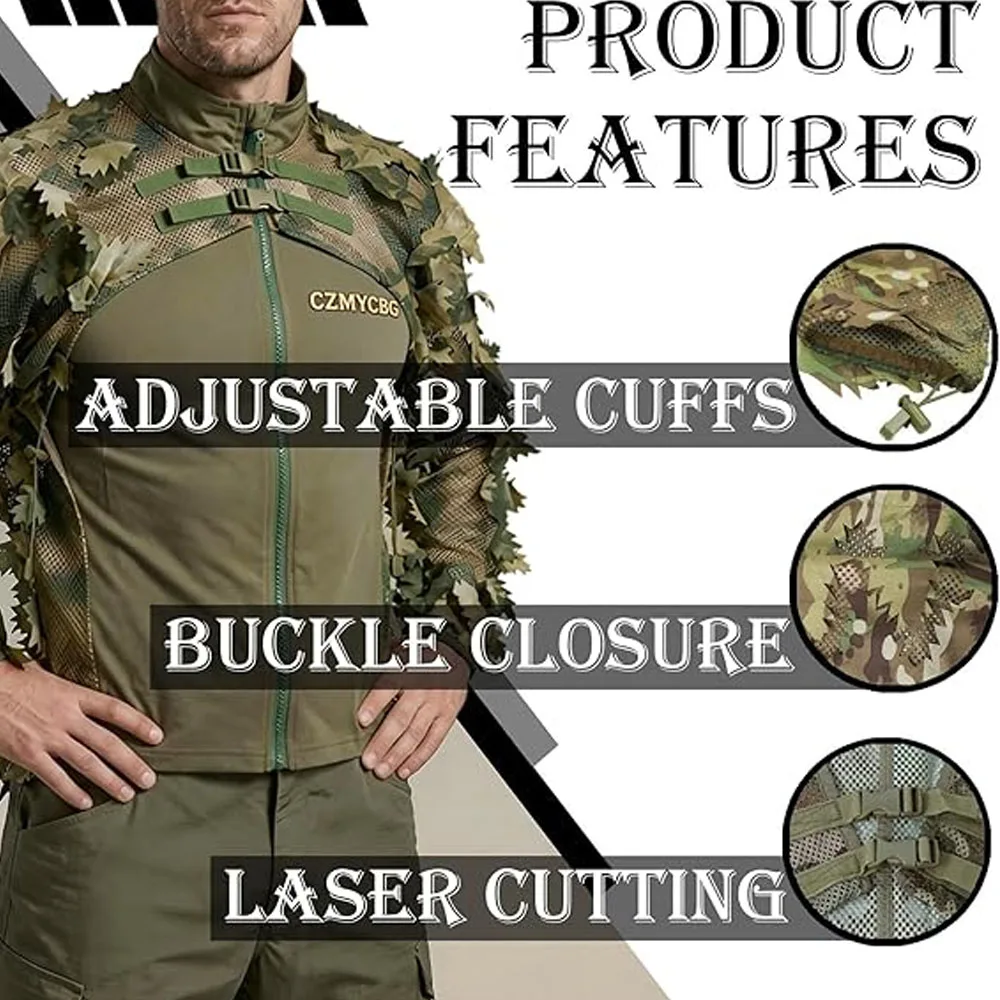 Cape Style Ghillie Suit Camo Leafy Jacket Woodland Camouflage Hunting Clothing 3D Camouflage for Hunting Photography Airsoft view 2
