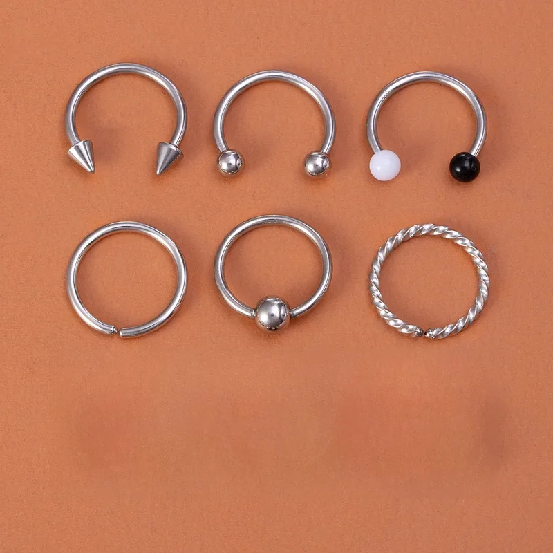 9 sztuk Hoop kolczyk w nosie Piercing przegrody zestaw kolor srebrny stal chirurgiczna kolczyk na chrząstkę Tragus Helix okrągłe BCR ucho biżuteria do ciała — zdjęcie 2