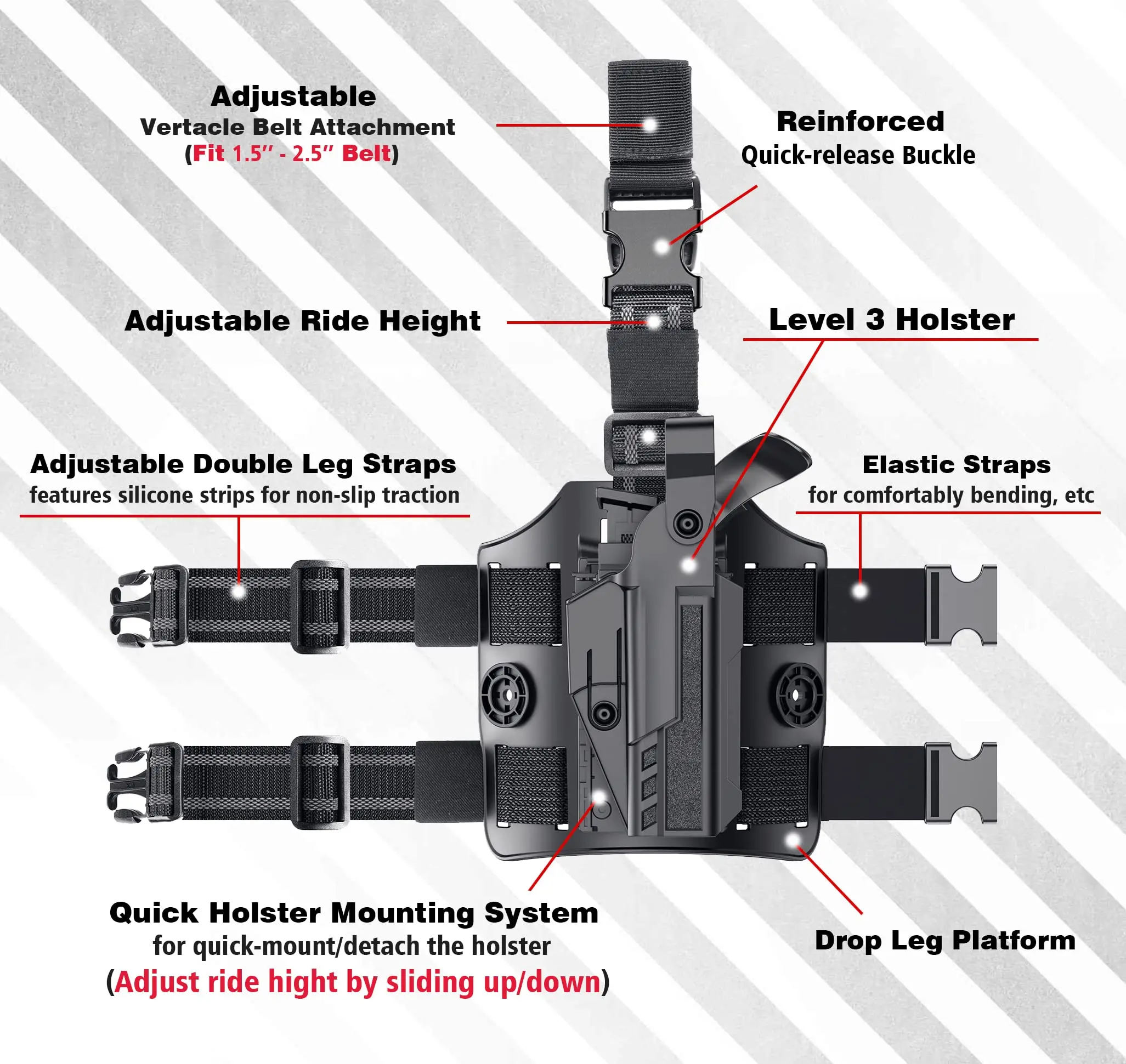 

Drop Leg G19 Level 3 Retention Duty Holster for Gen 1-5 GLK 19/17, GLK 23/32(Not for Gen 5), GLK45/44/19X, Adjustable Holster