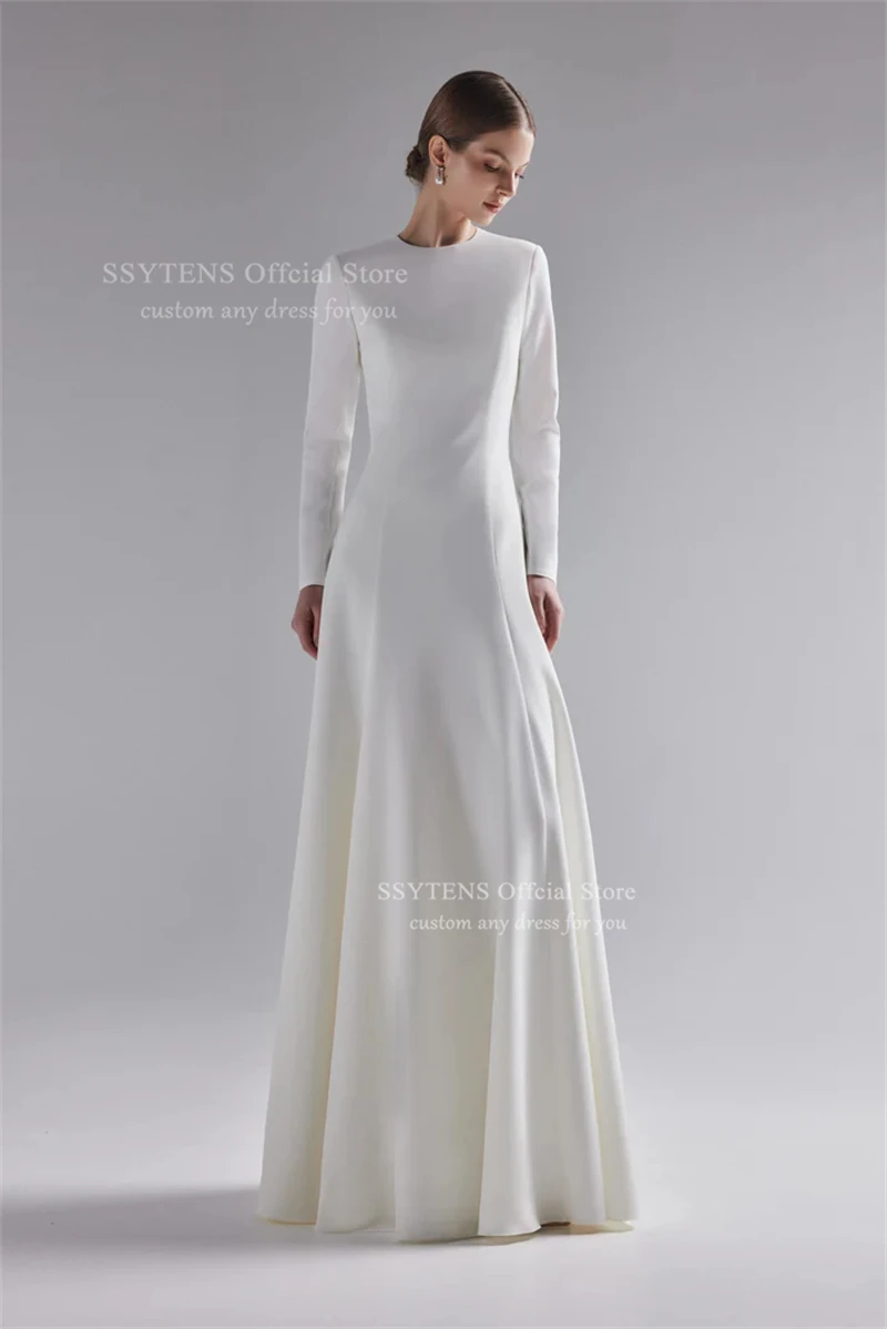 SSYTENS Elegant Long A Line Wedding Dresses Women O Neck Satin Full Sleeves Bridal Gowns Vestidos De Novia Boda 2026 Customized