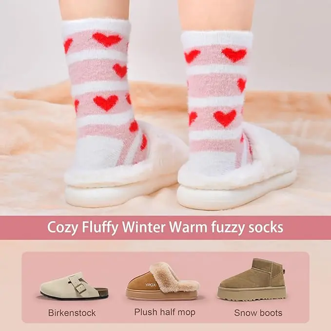 5 Pairs Valentines Day Gifts for Her Fuzzy Socks for Women Christmas Stocking Stuffers for Women Cozy Fluffy Warm Socks