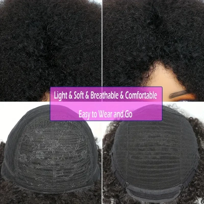 Afro Curly Wigs Fluffy Glueless Human Hair Wigs For Women Girls Afro Puff Wigs With Bangs Bouncy Soft Natural Looking Hair Wig