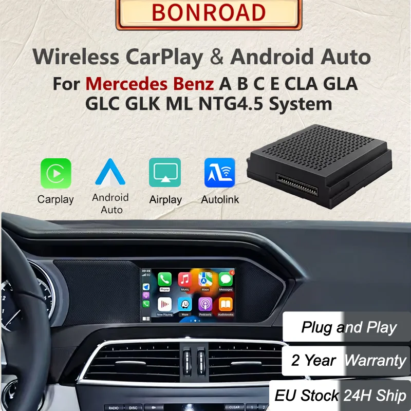 BONROAD Wireless Android Auto CarPlay Adapter Box For Mercedes Benz A B C E GLA CLA GLC GLK W204 W176 W246 W212 W166 X204 NTG4.5