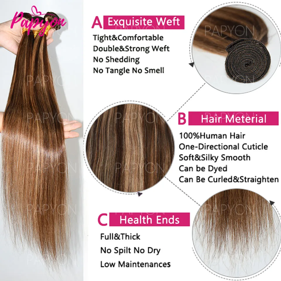 P4/27 Highlight Honigblonde Glatte Echthaar-Bündel 100% Brasilianisches Ombre Gefärbtes Remy-Haar Weaving Extensions 12A – Detail 4