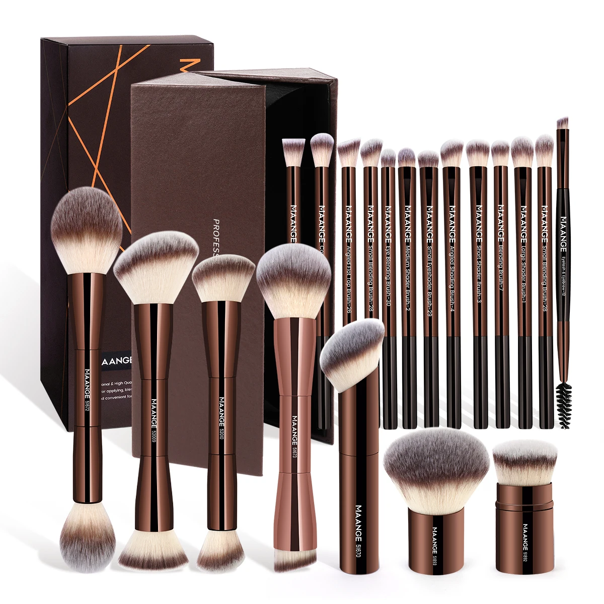 MAANGE 20PCS Premium Makeup Brush Set with High-end Case Double Head Foundation Blush Concealer Eyeshadow Makeup Brush Blending