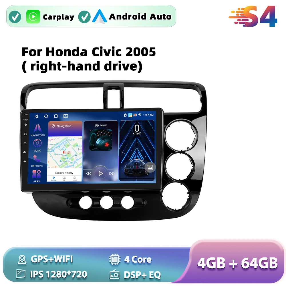 Podofo Android Car Radio For Honda Civic 2005( right-hand drive)Android Auto Multimedia Player GPS Navigation RDS BT Head Unit image 3