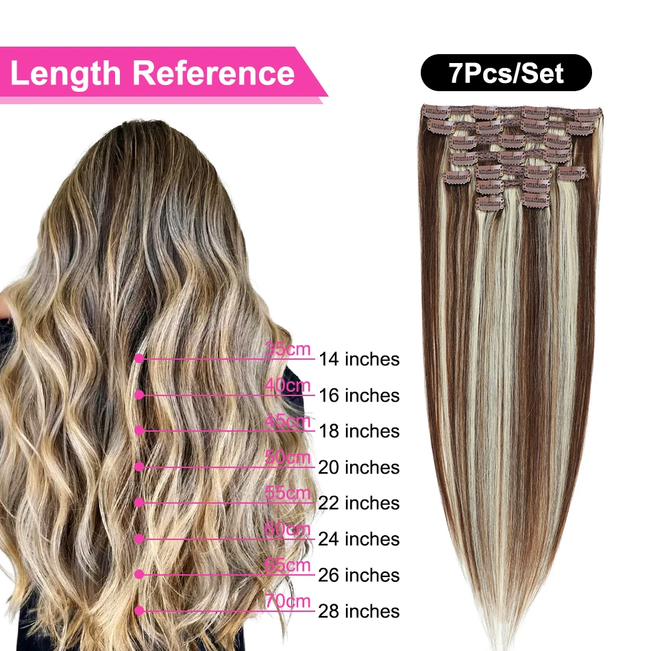 7Pcs Clip in Hair Extensions 100% Human Hair Straight Hairpiece Natural Hair Extensions Full Head Ombre Color For Women