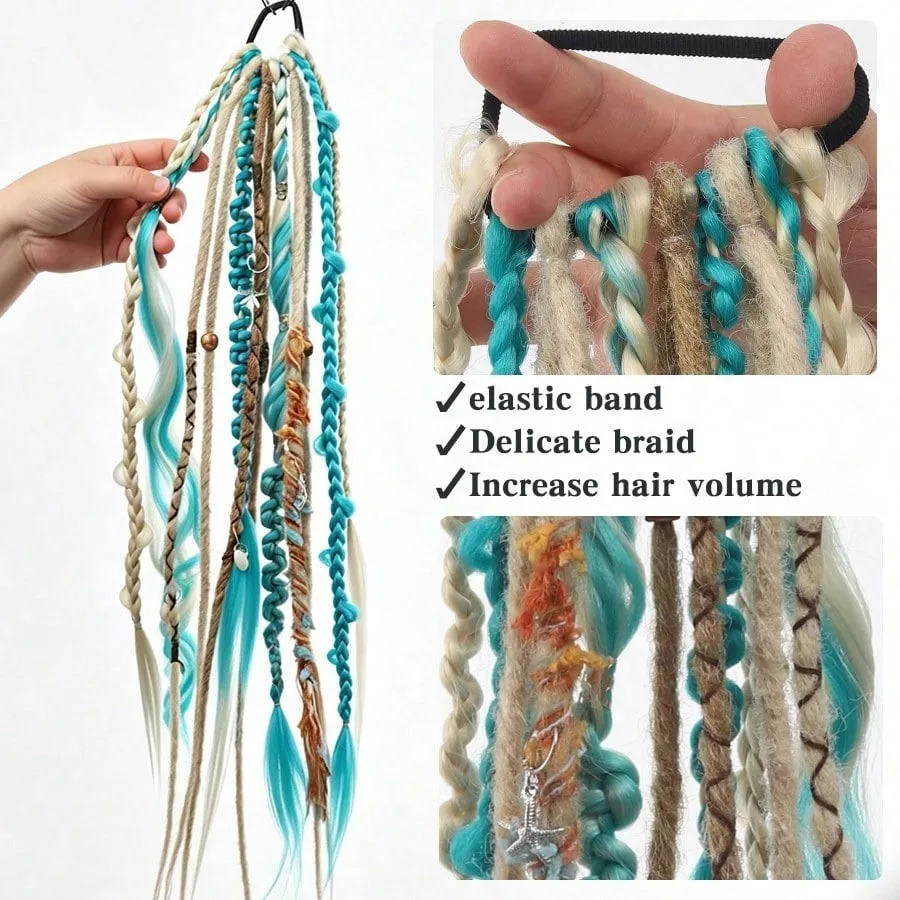 Hand-Braided Viking Dreadlock Beaded Synthetic Hairpiece 24