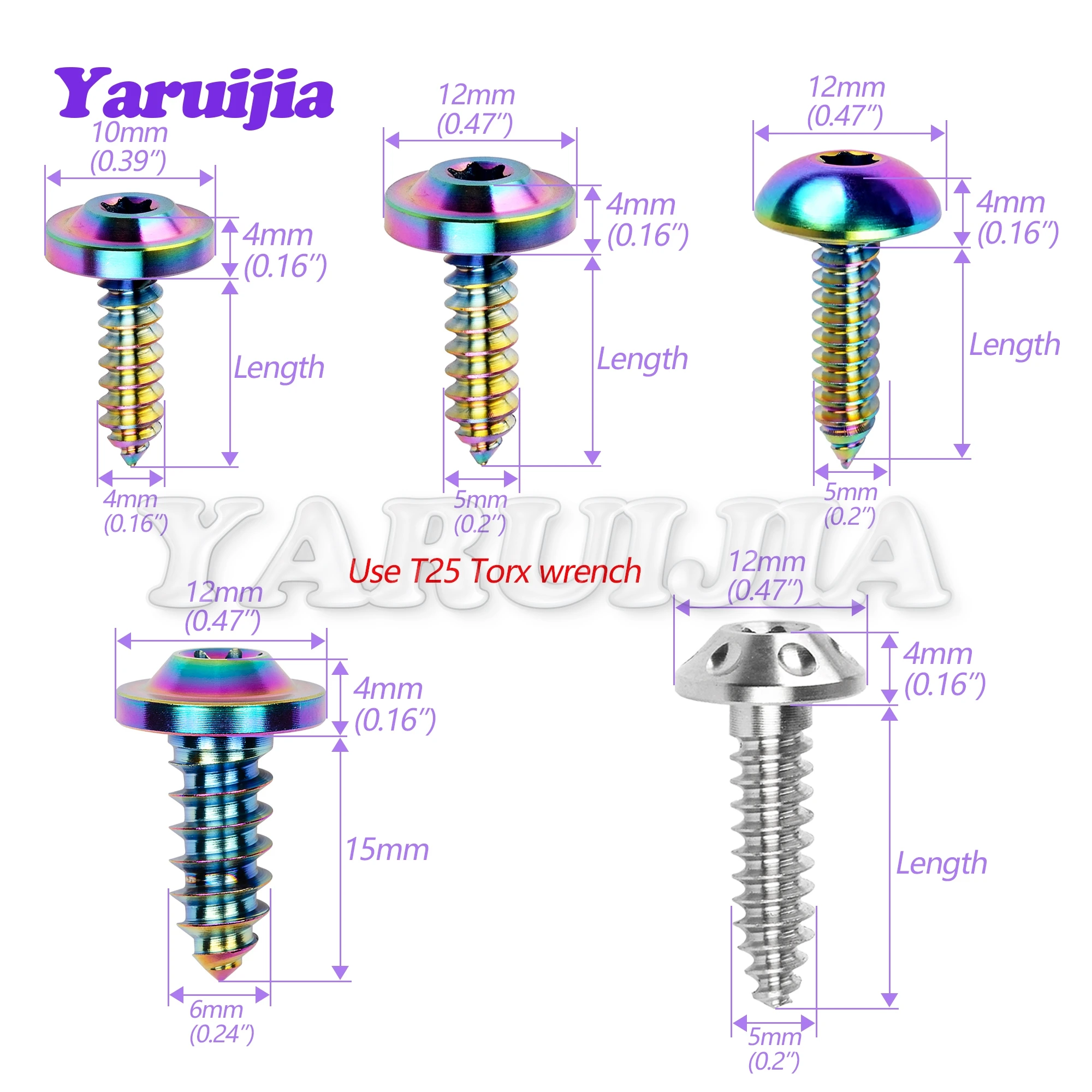 Yaruijia śruba tytanowa M4/M5/M6x15/17/20mm przycisk samogwintujący śruba z łbem Torx dla motocykl motor Car