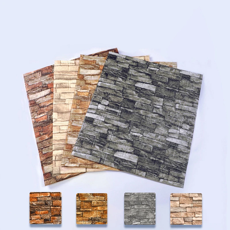 12Pcs 35*30cm High Quality 3D Foam Wall Panel Brick Retro Wallpaper Ceiling Self Adhesive Wallpanel Background  Home Decoration