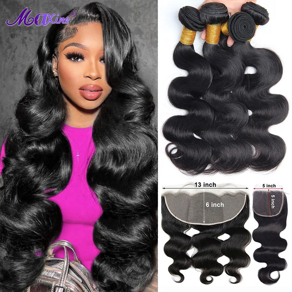 Maxine Body Wave Bundles With 13x6 Frontal Closure 5x5 HD Lace Closure With Bundles Remy Human Hair Bundles With Closure Frontal