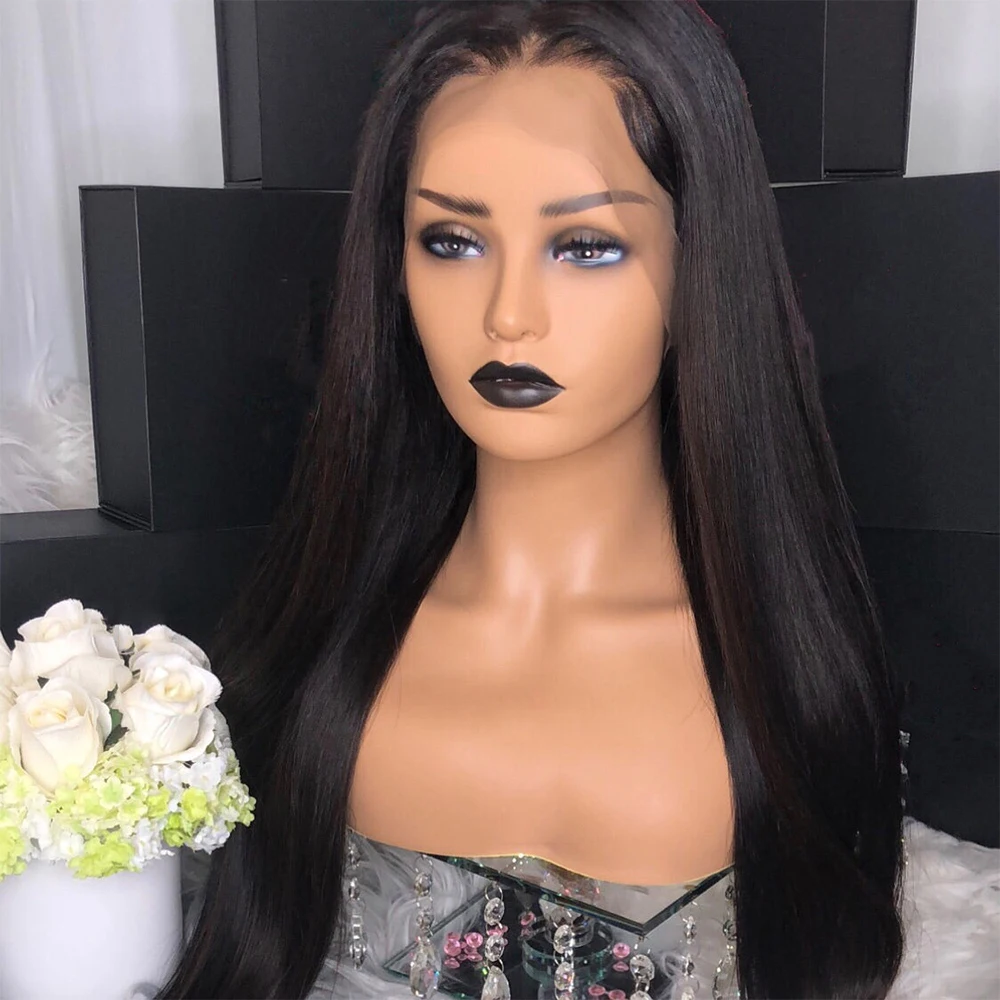 Top Quality 100% Virgin Brazilian Hair Straight Wig Raw Brazilian HD Lace Frontal Wig #1B 13x6 Large Deep Parting 400% Density