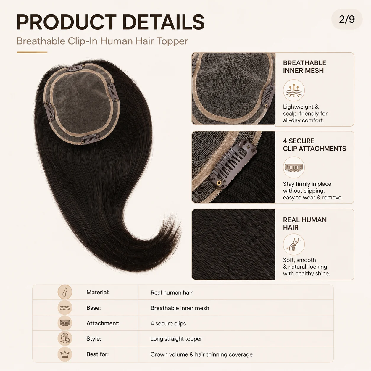 TUW09 Invisible Mono Topper 100% Remy Human Hair Hair Toppers for Women Thinning Hair 12-18 Invisible Hair Piece Topper for Hair