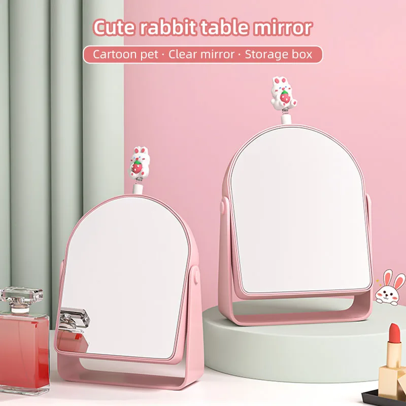 

Cute rabbit mirror cute makeup mirror student dormitory small mirror portable folding desktop mirror can stand up storage home