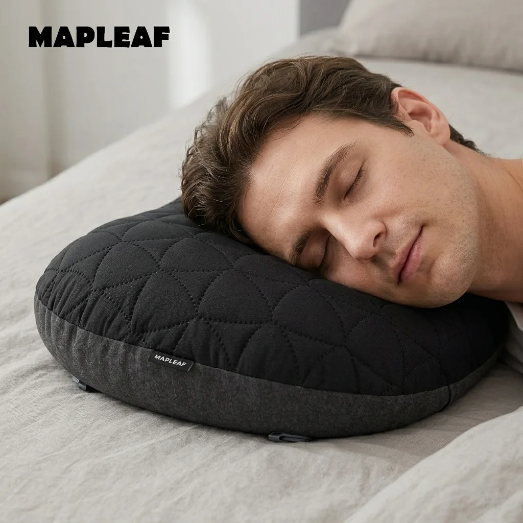 MAPLEAF aufblasbares Camping-Kissen ultraleicht 145g ergonomisch Nackenstütze abnehmbare waschbare Hülle TPU auslaufsicher grau 45x30cm gepackt 15x6cm kompakt tragbar Reise Backpacking verstellbar