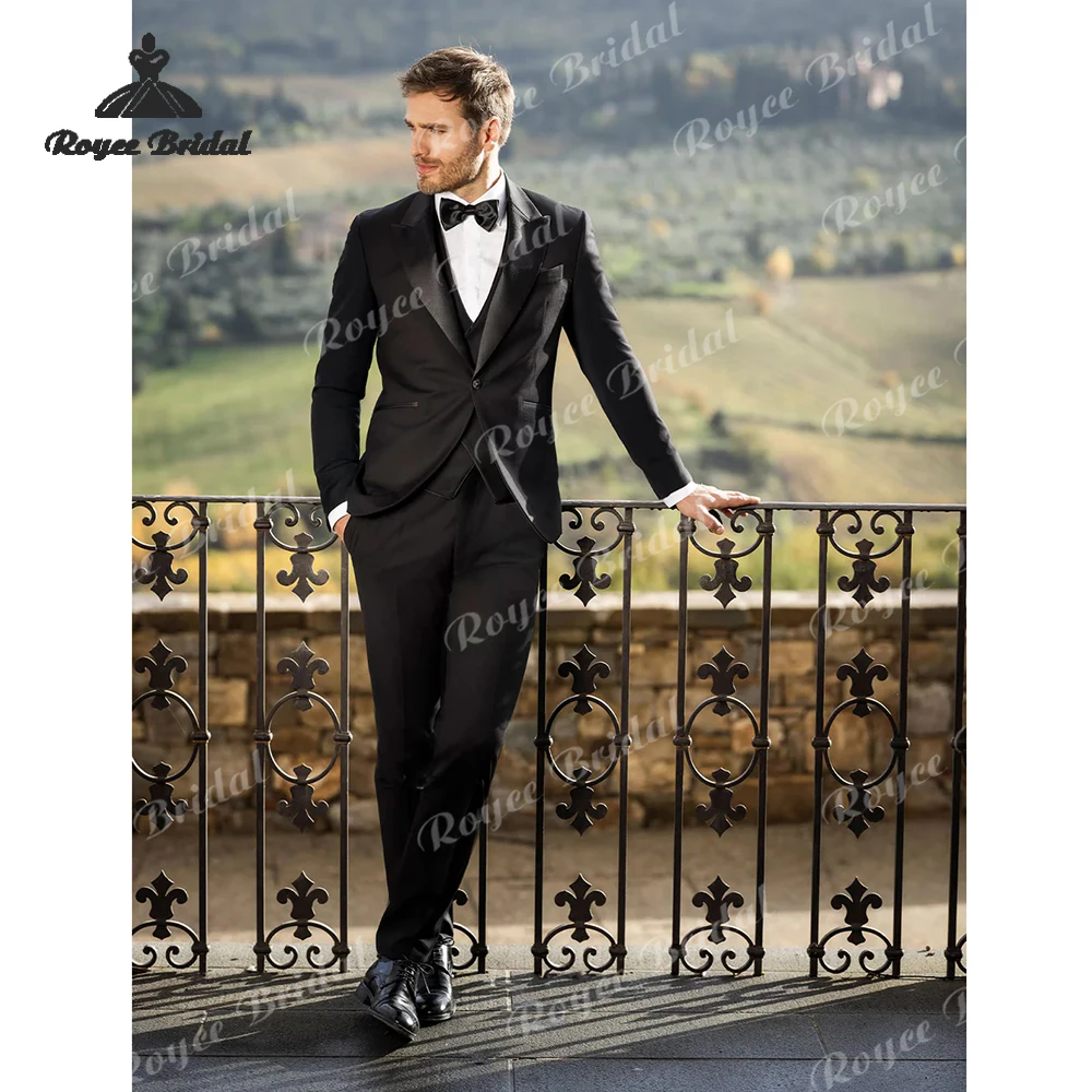 세 조각 싱글 브레스티드 웨딩 남성 정장 2026 슬림 핏 클로저 칼라 라펠 솔리드 컬러 코스튬 옴므 마리아쥬