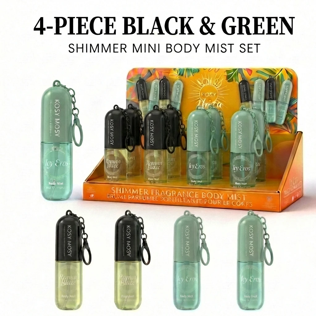 

KOSY MOSY 4-Piece Mini Body Mist Set, Portable Keychain Fragrance, Cruelty-Free, Long Lasting Scent, Travel Size Body Spray for
