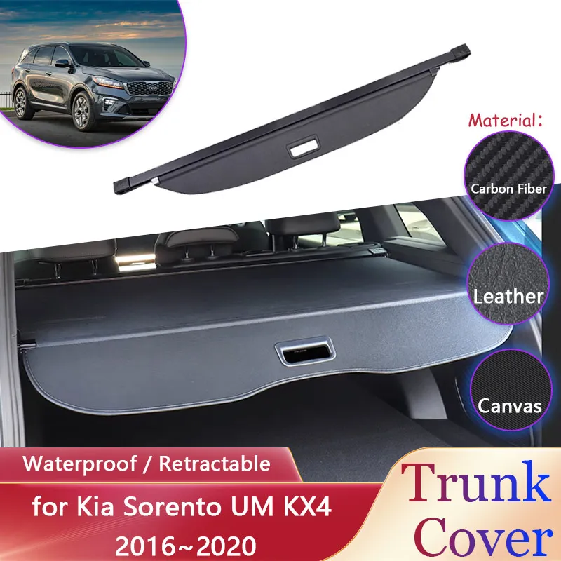 Car Trunk Curtain for Kia Sorento UM KX4 2016~2020 2017 Car Waterproof Retractable Luggage Cargo Pad Partition Covers Accessorie