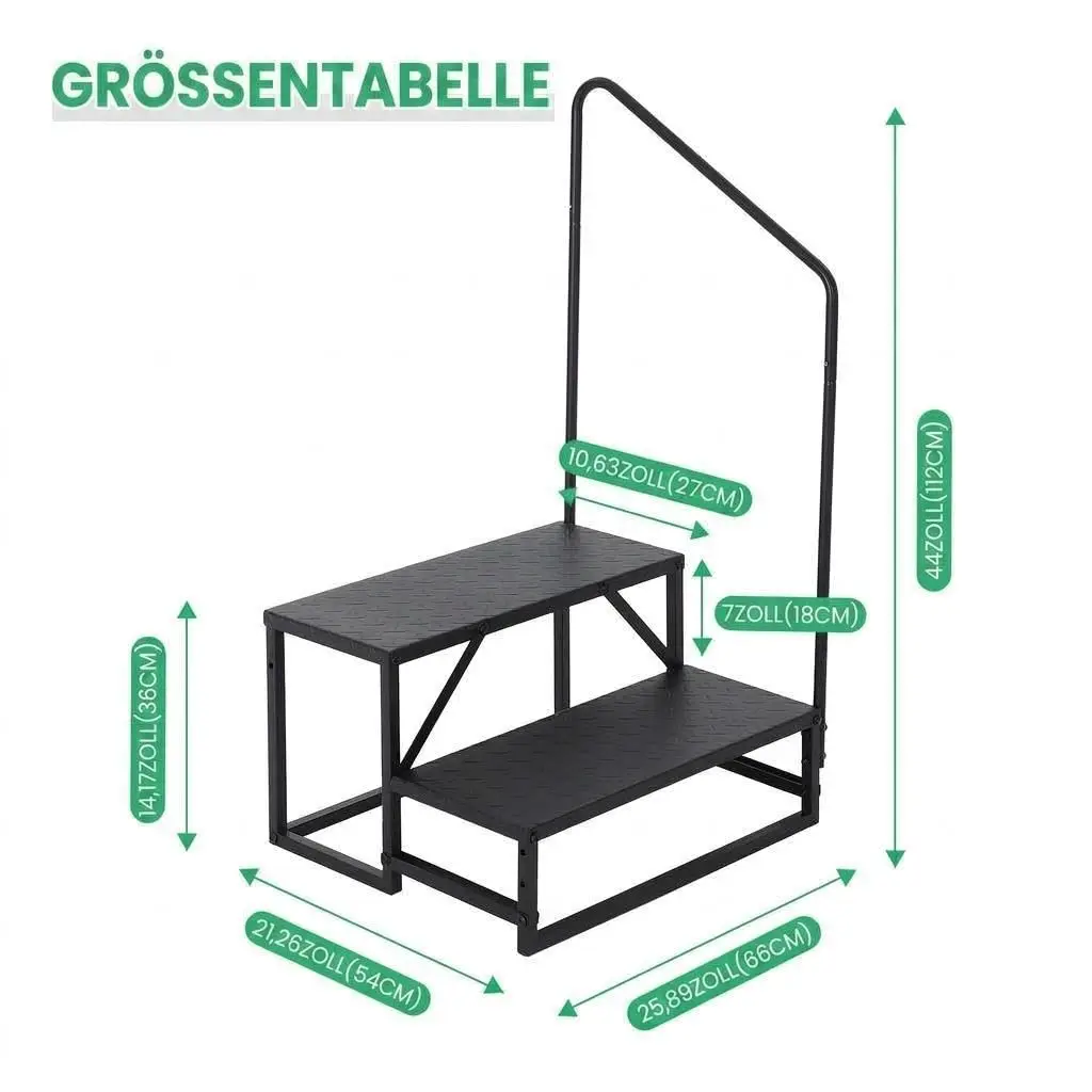 Escalón de seguridad para vehículos recreativos: antideslizante, soporta hasta 300 kg, fabricado con acero al carbono resistente, con escalones anchos, ideal para caravanas, vehículos de camping, jardines y piscinas. Color: amarillo/negro.