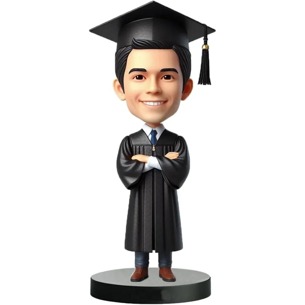 Custom Bobblehead from photo, Personalized Male Graduate Figurine with Cap & Gown, Unique Graduation Gift for Son, Friend