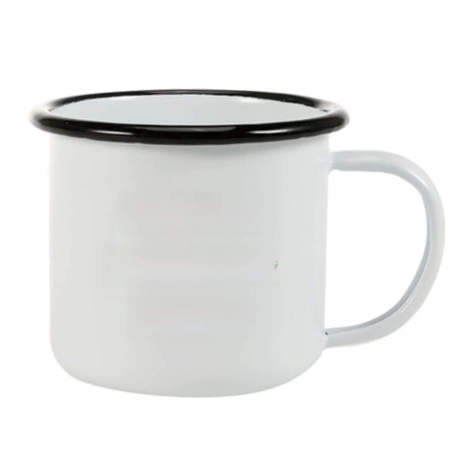 Mug à café émaillé 350 ml, personnalisable avec logo, photo, texte, pour voyage, thé, lait, jus, cadeau personnalisé, bord bleu, noir, argenté