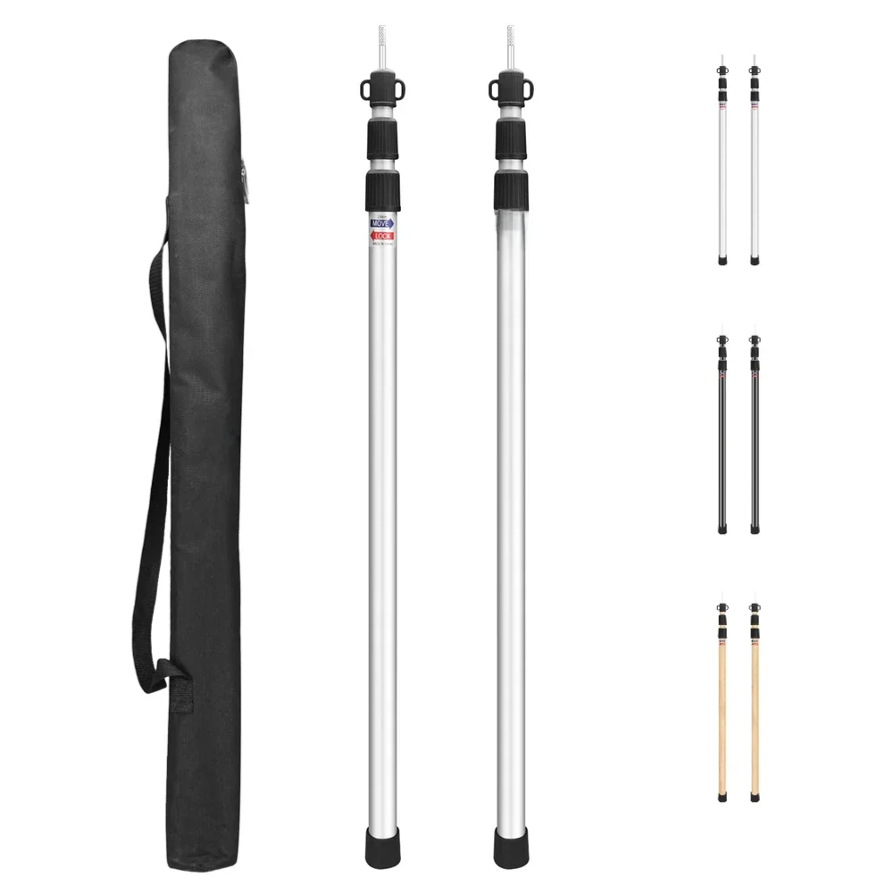Set van 2 zeilstokken telescopische camping vervanging 3-delige aluminium tentstangen voor regenvlieg camping onderdak luifel luifel - afbeelding 2