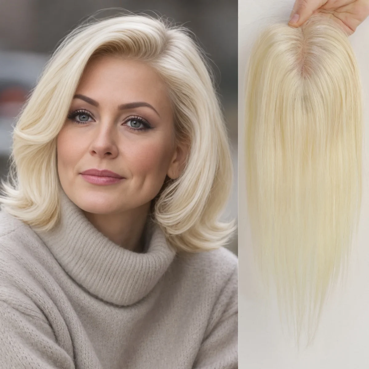 Platinum Blonde Middle Part 12 Inch 9x10 CM Lace Base Straight 100% Remy Human Hair Topper Hairpiece for Women Thinning Hair