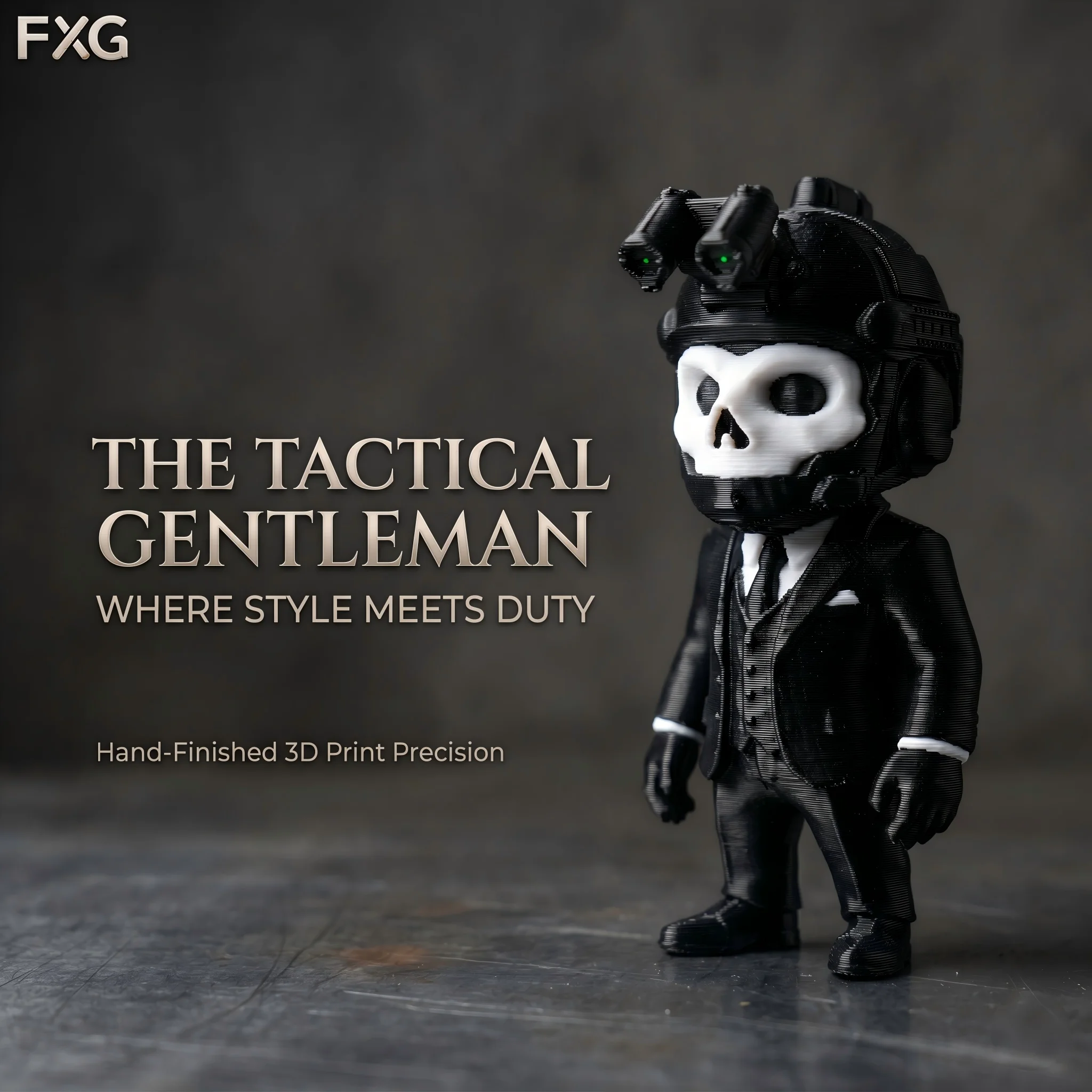 Taktische Gentleman-Figur als Ornament, Schreibtisch-Dekoration im Taktischen Stil, Taktische Soldaten-Skulptur mit Totenkopf