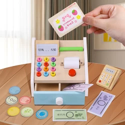 Wooden Cash Register Set with Accessories Creative Montessori Role Play Toy for Birthday Gift Children Kids Toddler Girls Boys