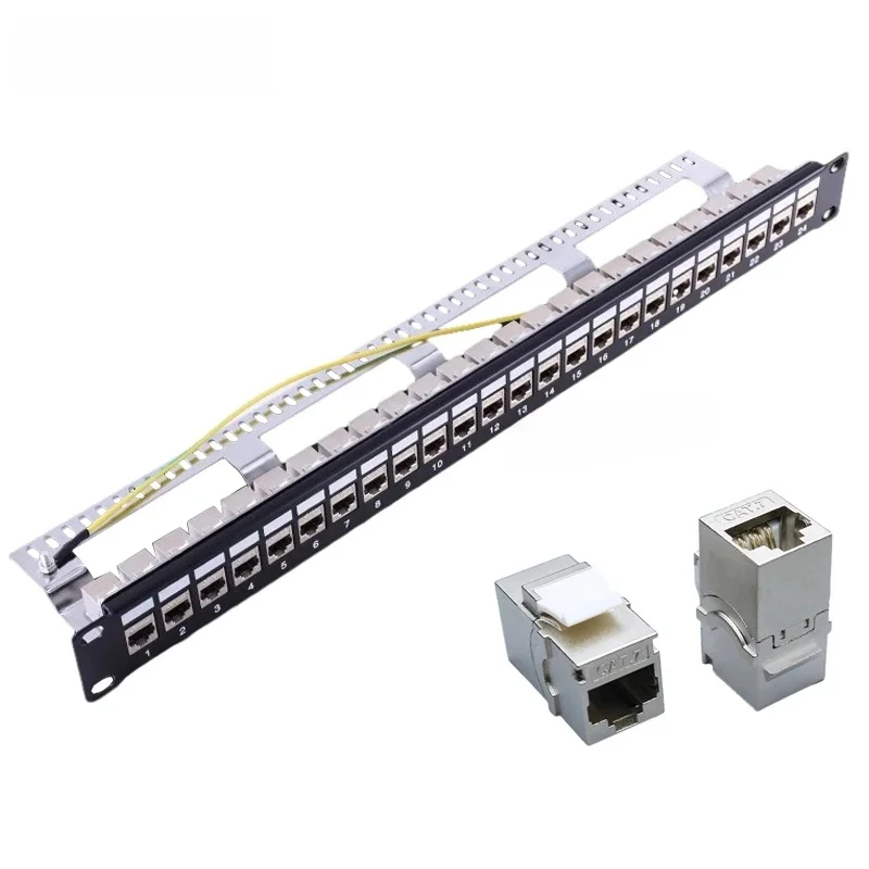 Panneau de brassage Keystone CAT7 RJ45, 24 ports 1U 10G, bouclier Ethernet, coupleur en ligne STP LAN, support de cadre réseau monté en rack de 19 pouces