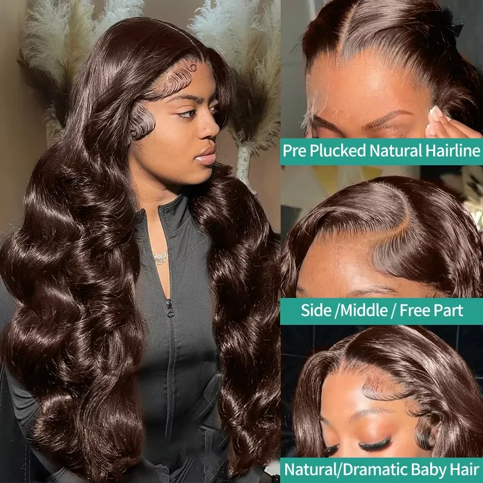 220% HD 13x6 Chocolate Brown Body Wave Lace Front Wig Transparent 40 Inches 13x4 Lace Frontal Wig Human Hair Preplucked Colored