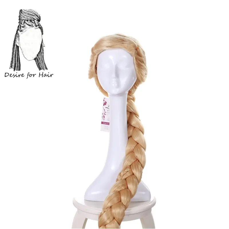 Desire Voor Haar 1Pc Film Prinses Tangled Cosplay Pruik Extra Lange 120Cm Pre Gevlochten Synthetische Pluizig Haar Pruiken