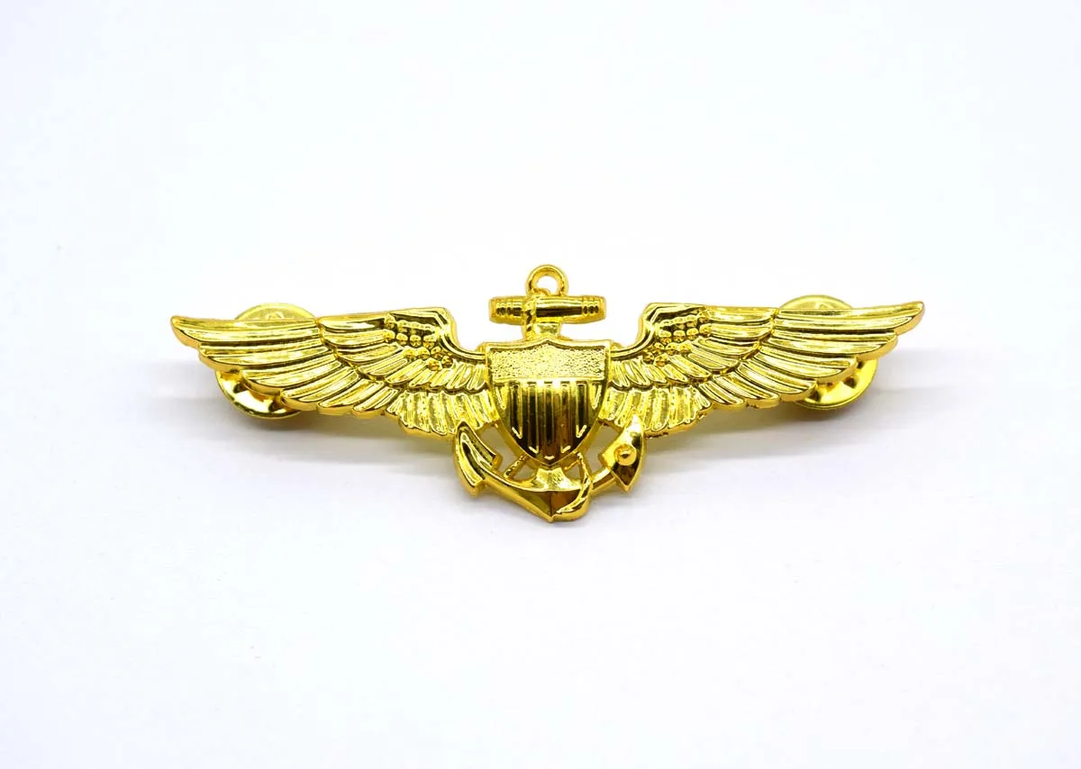 US Naval Aviators Wings Metal Pin Badge Gold Replica