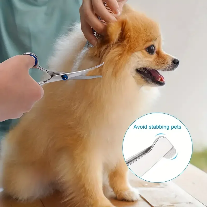 Stainless Steel Pet Grooming Scissors Set with Safety Round Tip - Professional Shears for Dogs & Cats