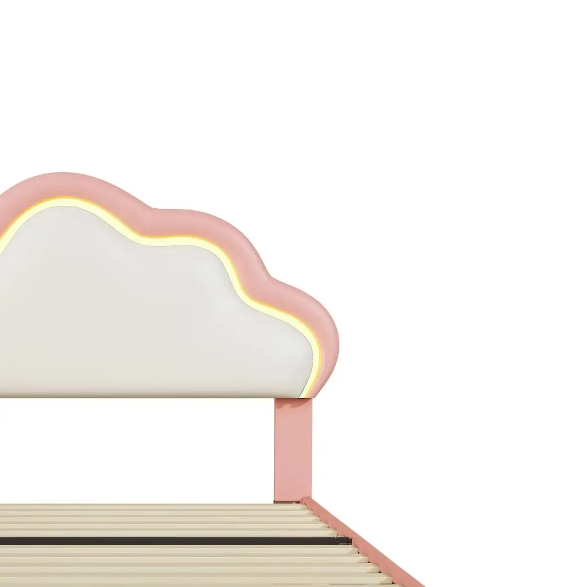Letto per bambini Anajqaqia, 90×200 cm, letto singolo a forma di nuvola, letto imbottito, con testiera a forma di nuvola, struttura a doghe, design a petali, colore rosa.