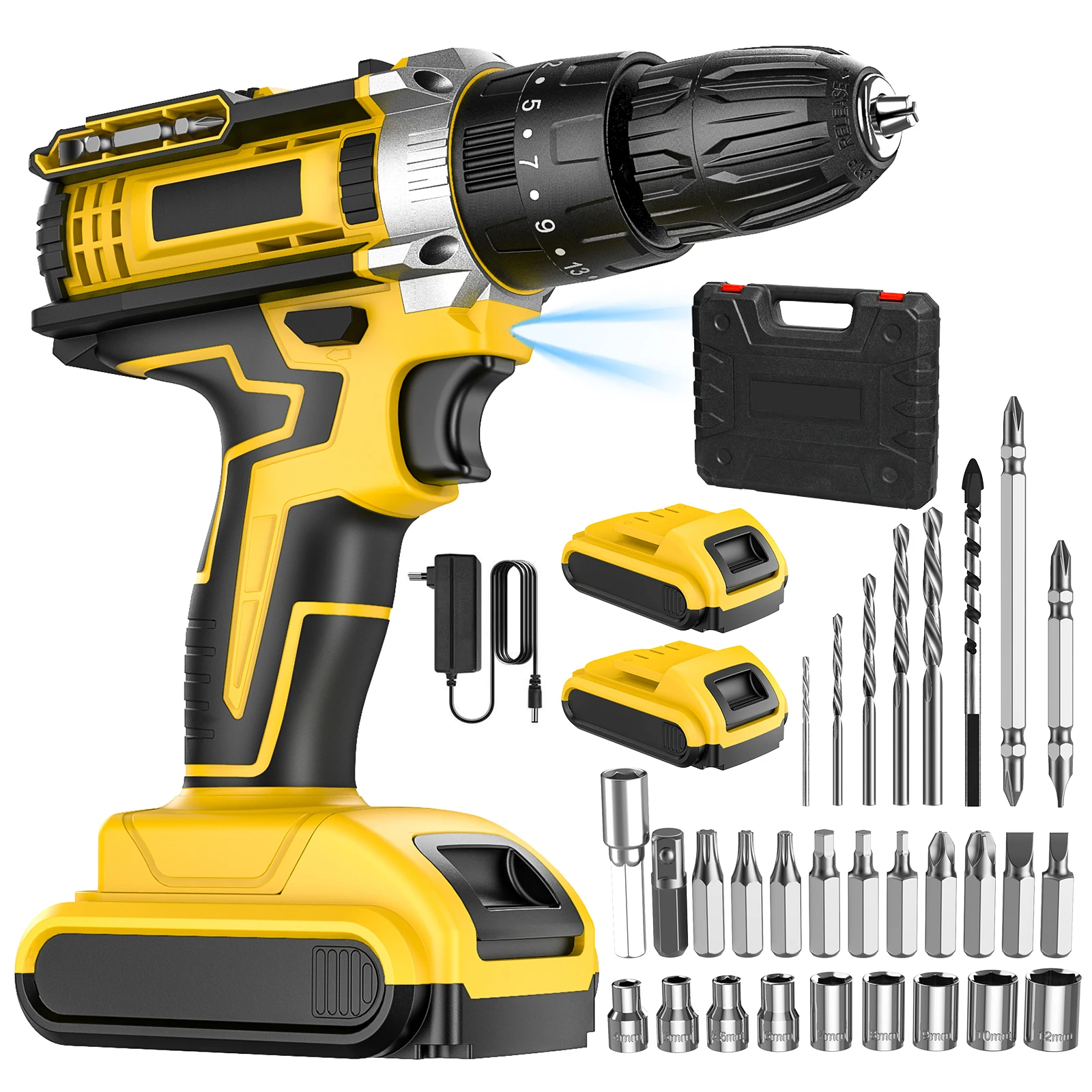 Perceuse électrique 21V sans balais, visseuse à percussion double vitesse 25 + 3 couple, outil électrique sans fil compatible avec les batteries Makita 18V