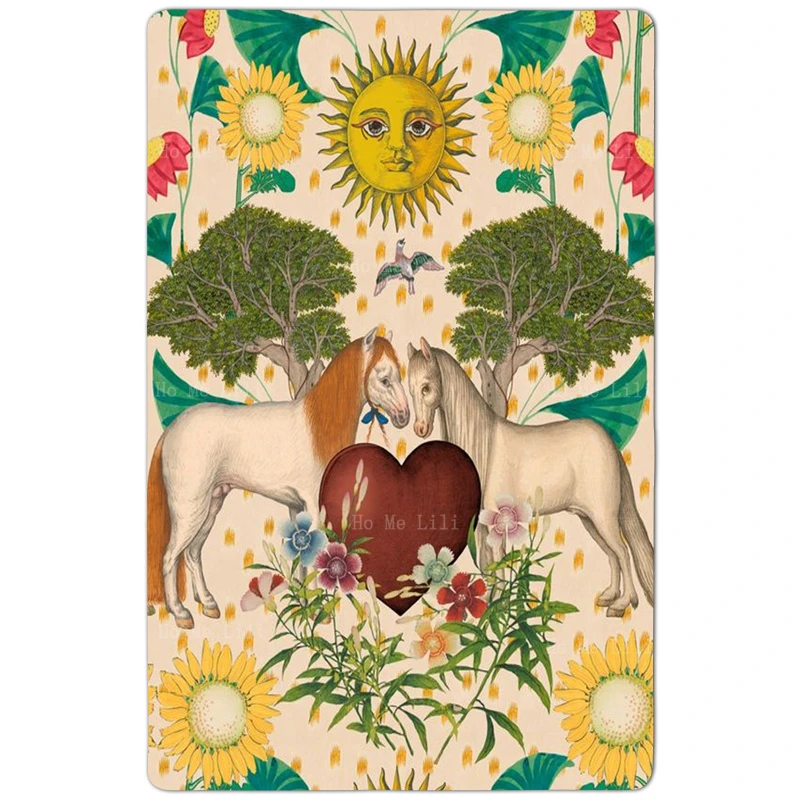 Mirage Wild Horses Fruit Pomegranate Classic Ethnic Mexican With Floral Peacock Jungle Animal Flannel Floor Rug By Ho Me Lili