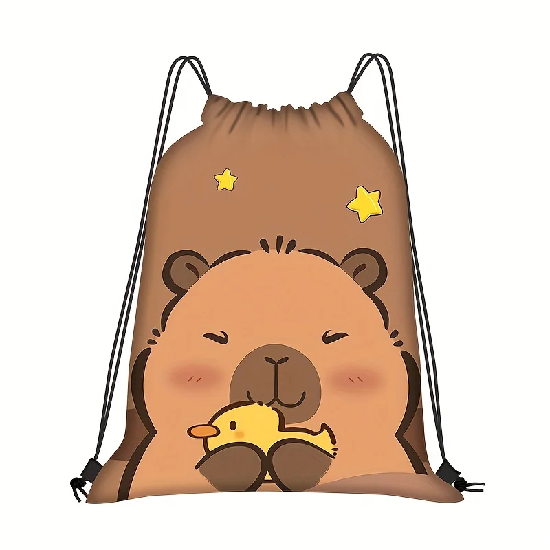 1Pcs Cute Capybara Duck Pattern Drawstring Backpack Christmas Gift Bag for Gym Yoga Travel Fitness
