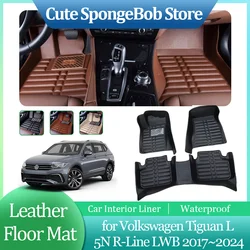 Car Leather Floor Mat for Volkswagen VW Tiguan L 5N R-Line LWB 2017~2024 2018 Foot Liner Waterproof Pad Carpet Custom Accessorie