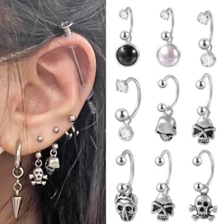 1 adet cerrahi çelik Punk kafatası Dangle at nalı halter Cz Dangle kolye kulak Tragus Cartilalge lob Piercing takı küpe