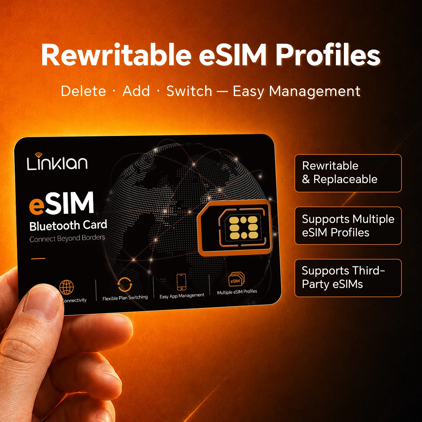 Bluetooth eSIM Rewritable Card – Direct Wireless Connection, No Card Reader Required, Reusable eSIM Profile Writing, Multi-Chann