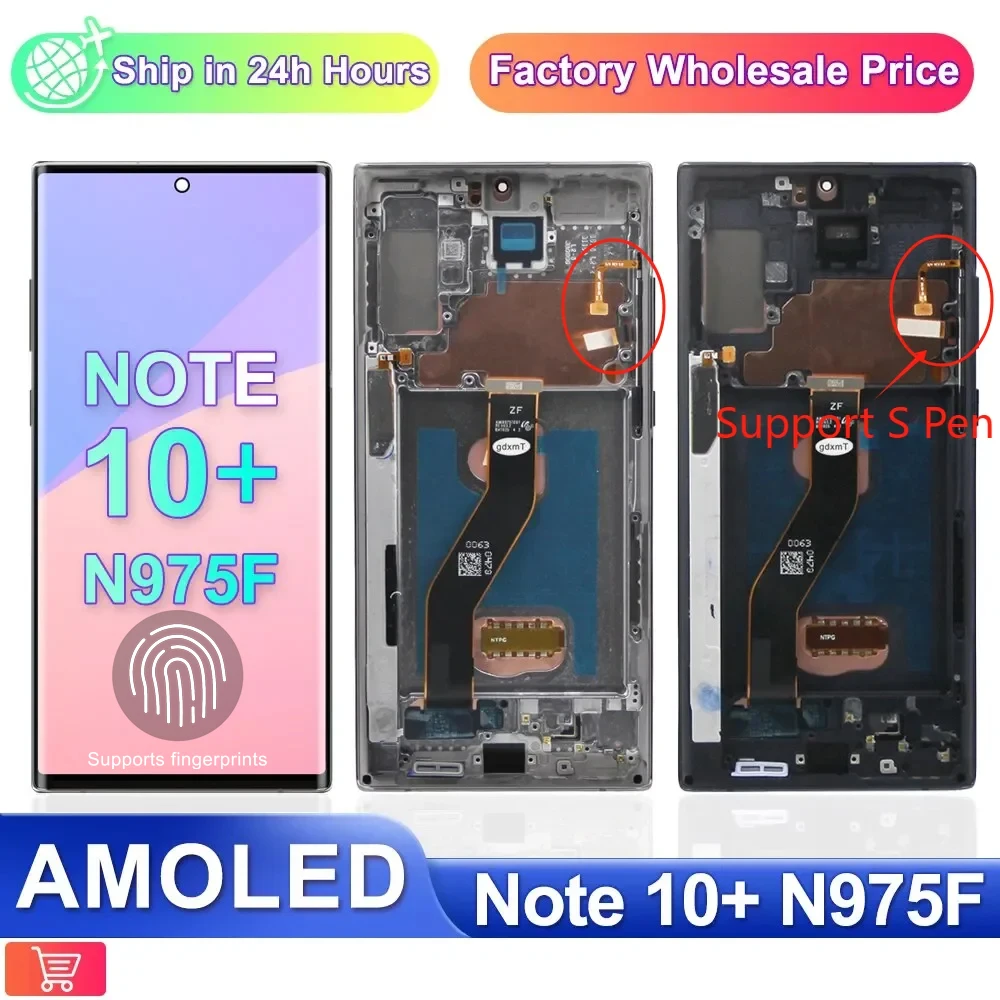 100-amoled-for-samsung-note-10-plus-display-for-samsung-note10-lcd-display-touch-screen-with-frame-support-s-pen-fingerprints