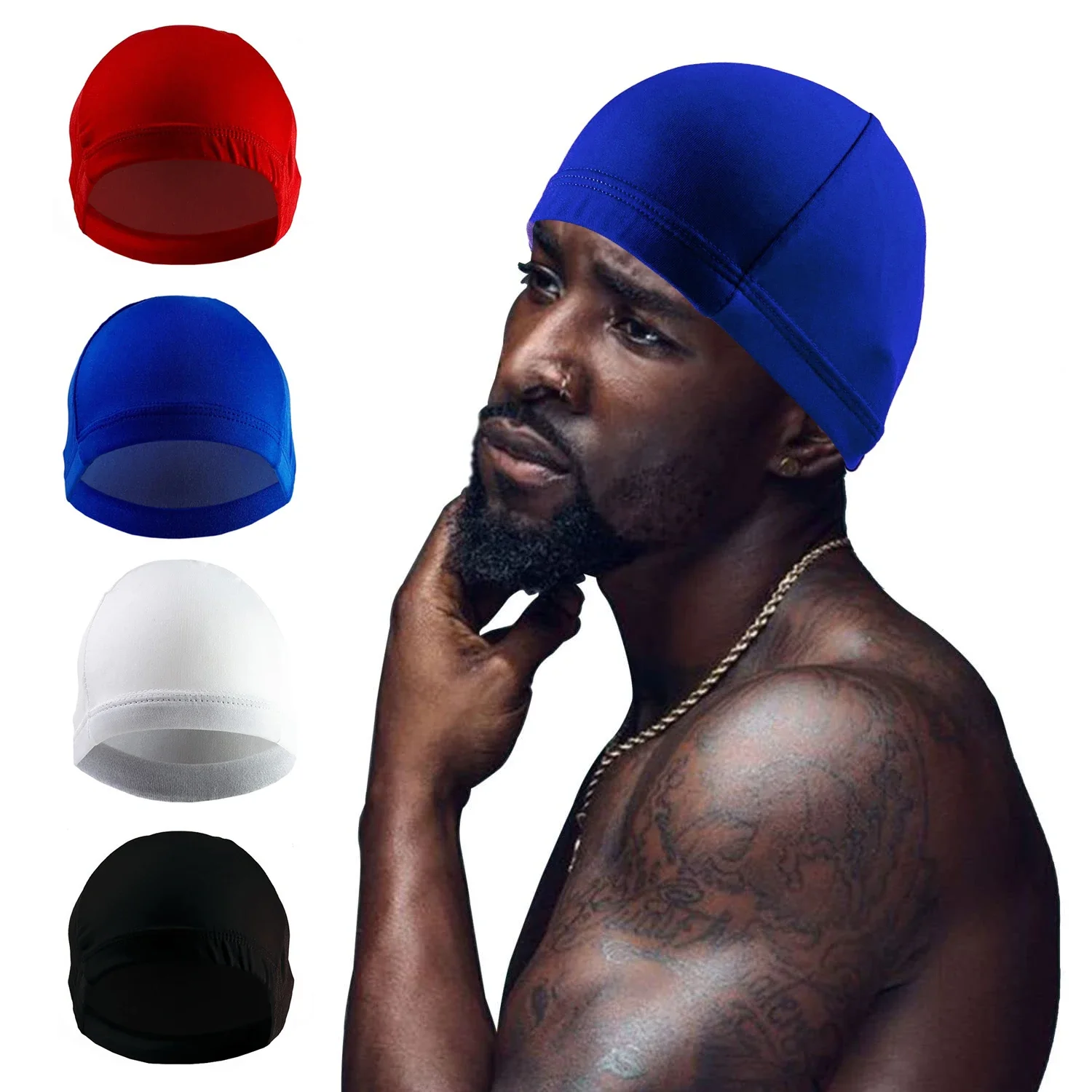 Spandex Dome Cap Wide Band Wig Satynowa oddychająca czapka z falą dla mężczyzn — zdjęcie 2
